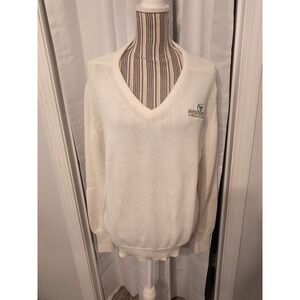 Vintage‎ Quaker State Porsche Long Sleeve V-Neck Ivory Sweater  Women's M